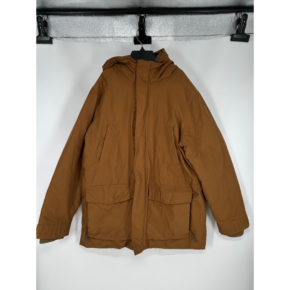 REI Co-op Insulated Down Jacket Men's Large Camel Hiking Outdoor Hooded Full Zip